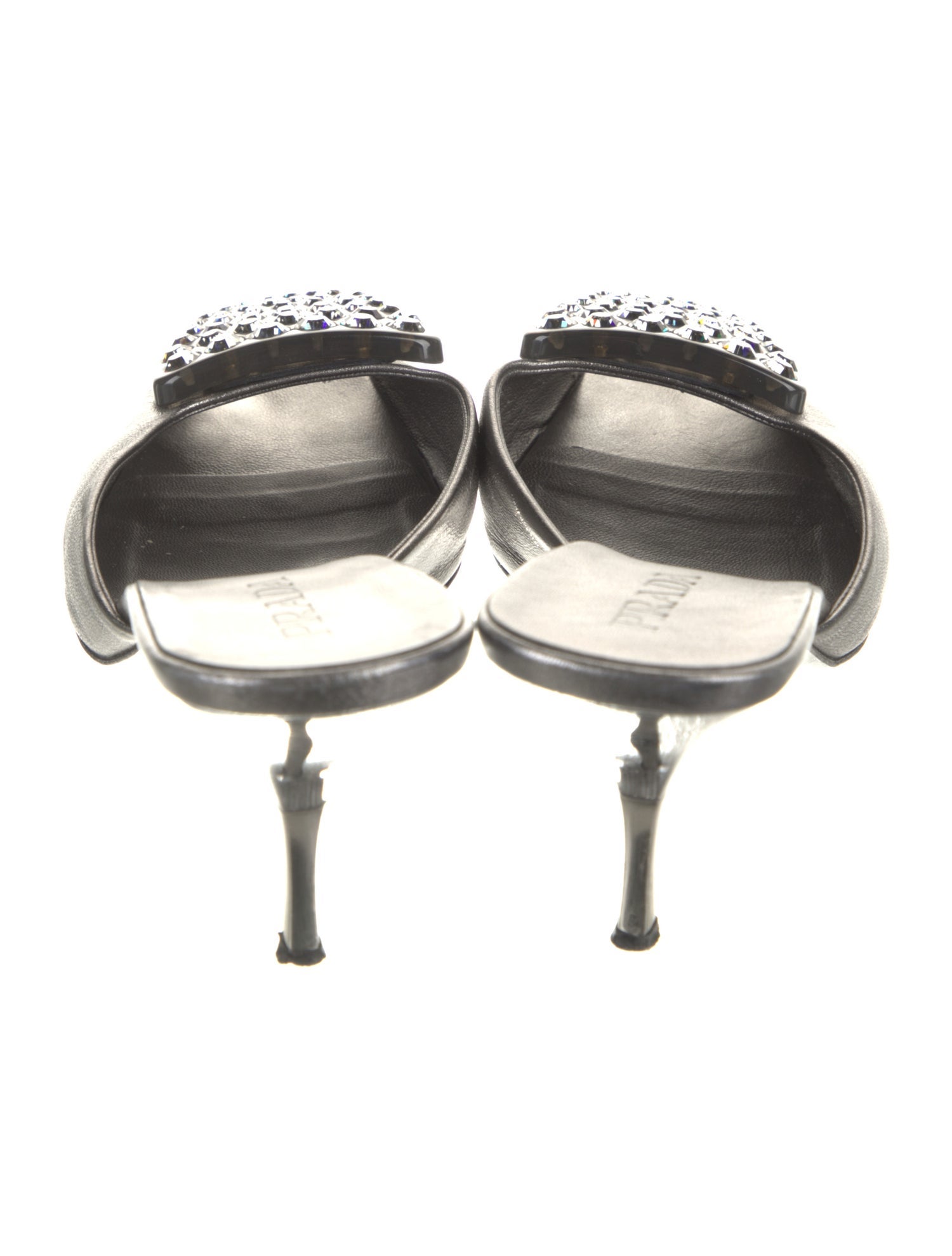 Prada Leather Crystal Embellishments Slides